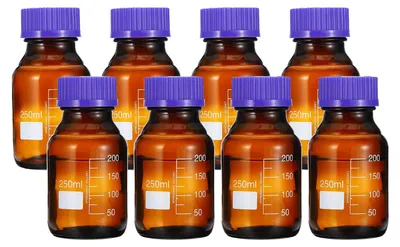 8 Medienflaschen 250 ml Borosilikatglas mit GL45 Deckel