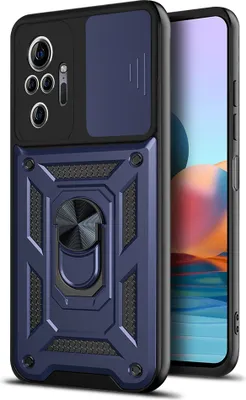 Produktbild von Redmi Note 10 Pro Hülle mit 360° Drehbarer Magnetische Ring Ständer Halter Dia Kameraschutz TPU Bumper Silikon Schutzhülle für Xiaomi Redmi Note 10 Pro/10 Pro Max Blau