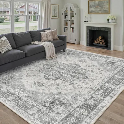 Produktbild von Teppich Grau Vintage 200x300cm Waschbar Rechteckig Polyester