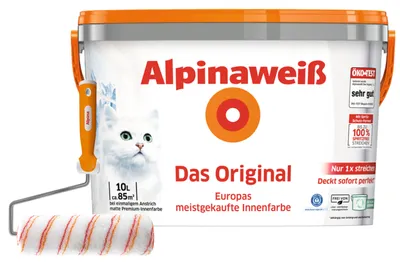Produktbild von Alpinaweiß Das Original 10 Liter matt + Spritz-Schutz Spezialroller 25 cm breit