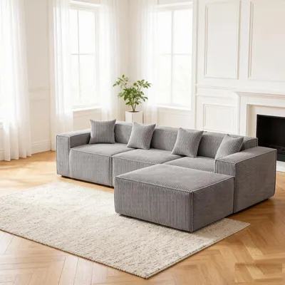 Produktbild von Modern-minimalistisches modulares Ecksofa L - ca. 277 x 65.5 x165.5 , Cloud‑Sofa mit tiefer Sitzfläche, L‑Form Sofa für das Wohnzimmer, Grau