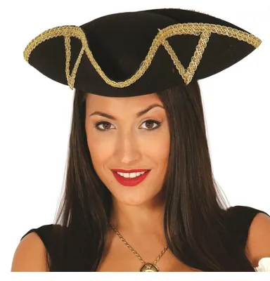 Immagine prodotto di Cappello da pirata bucaniere nero con finiture dorate KW 58 cm per donna