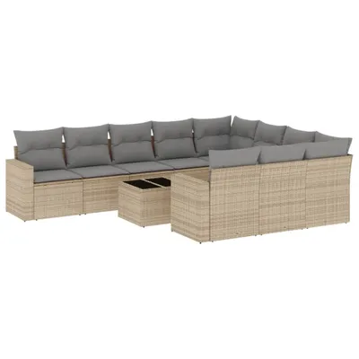 Produktbild von vidaXL 11-tlg. Garten-Sofagarnitur mit Kissen Beige Poly Rattan