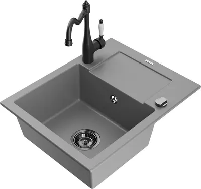 Produktbild von Mexen Enzo 1 Becken-Granitspüle mit Abtropffläche und Mischbatterie Carla, Grau - 6506-71-670700-70-B