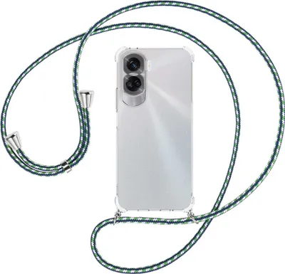Produktbild von Handykette Backcover-Schutzhülle mit Band (Metall silberfarben) für Honor 90 Lite 5G (6.7'') - grün/blau/weiß