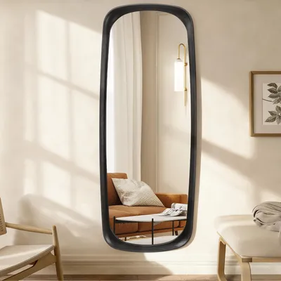 Immagine prodotto di Specchio a figura intera da parete, con cornice in legno nero, dimensioni 146 x 55 cm
