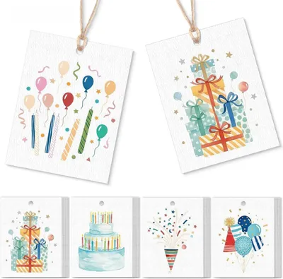 Produktbild von Geschenkanhänger Aquarell, 50 Stück, Karton, mit Schnur, für Geschenkverpackung