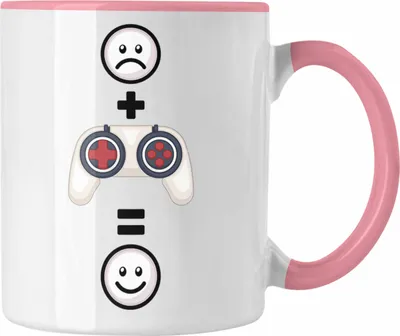 Produktbild von Trendation - Gamer Zocker Tasse Geschenk für Gamer Lustige Geschenkidee :( + Kontroller = :) Geburtstag (Rosa)