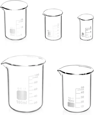 Obrázok produktu pre Odmerné nádoby 5-dielne, borosilikátové sklo, 100ml, 50ml, 25ml, 10ml, 5ml, pre laboratórne použitie