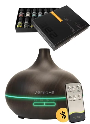 Productafbeelding van 2BEHOME Aroma Diffuser Set 550 ml - Met 16 Etherische Oliën - Houtlook