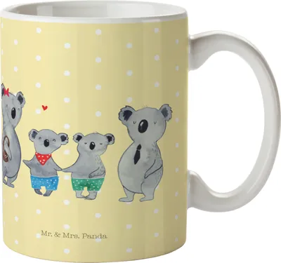 Produktbild von Mr. & Mrs. Panda Becher Koala Familie zwei - Gelb Pastell - Geschenk, Muttertag, Teetasse, Tasse, Trinkbecher, Kaffeebecher, Kaffeetasse, mit Spruch, Zusammen, Koalabär