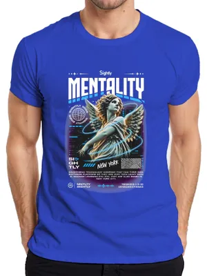 Produktbild von Mentality New York Engel Statue Tech AI Cyberpunk Vaporwave Neon Herren T-Shirt, Blau, XL
