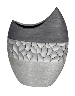 Produktbild von Moderne Dekovase Blumenvase Tischvase Vase aus Keramik Silber glänzend und matt 23x29 cm