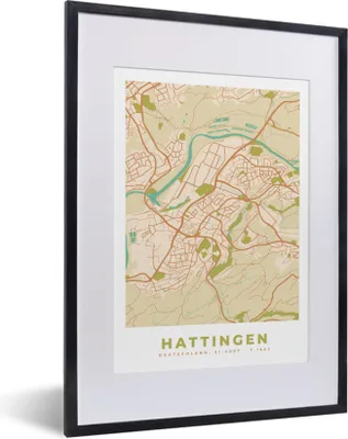 Produktbild von MuchoWow® Gerahmtes Poster Hattingen - Jahrgang - Karte - Stadtplan 30x40 cm - Poster mit Schwarzem Bilderrahmen Wandposter Rahmen Foto Bilder - Wandposter Schlafzimmer
