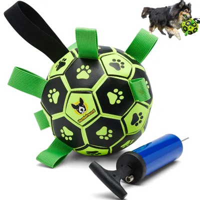 Produktbild von Hundefreund Hundefußball Leuchtend mit Haltegriffen, Hundespielzeug Fußball für Hunde mit Pumpe, Interaktiver Hundeball (15 cm) für Drinnen, Draußen