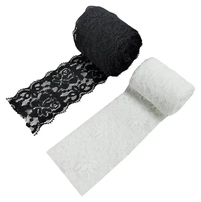 Spitzenband 8 m, elastisch, 6,2 cm breit, schwarz & weiß, Nylon