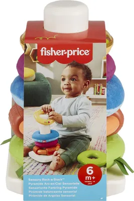 Produktbild von Fisher-Price Sensorische Farbring Pyramide mit Schaukelbasis, Stapelspielzeug mit feinmotorischen Aktivitäten für Babys, 0,5 Jahr(e), Kunststoff, Mehrfarbig