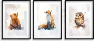 Produktbild von Aquarell Kinderposter Wald Pastell Tiere Set 50x70 Bilder