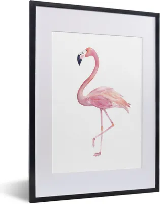 Produktbild von MuchoWow® MuchoWow® Gerahmtes Poster Aquarell - Flamingo - Rosa 30x40 cm - Poster mit zchwarzem Bilderrahmen - Wandposter Schlafzimmer