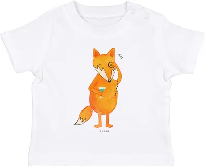 Produktbild von Mr. & Mrs. Panda Babyshirt Fuchs Lord 6. - 12. Monat - Weiß - Geschenk, Baby Baumwollshirt, Monokel, Organic T-Shirt, , Cocktail, Neugierig, Kleinkind, Schick, Shirt