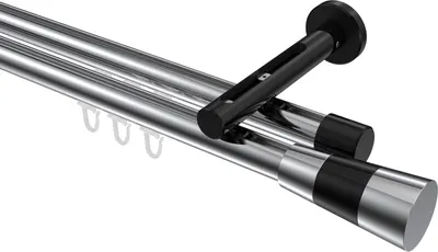 Produktbild von Interdeco Innenlaufstange / Gardinenstange mit Innenlauf Chrom / Schwarz, Typ Siteno Tanara (Konus Bicolor), 20 mm Ø 2-läufig, 360 cm