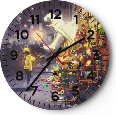 Produktbild von Wanduhr - Rund - Glasuhr - Fantasie Märchen - 40x40cm - Schleichendes Uhrwerk - Lautlos - zum Aufhängen bereit - Dekoration Modern - Wanddekoration aus Glas - C4AR40x40-3901