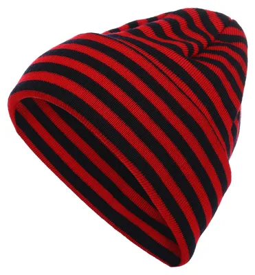 Produktbild von modAS Uni Strickmütze Mütze gestreift geringelt - Damen Herren Ringelmütze aus reiner Schurwolle Merino in Navy / Rot