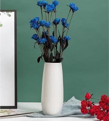 Productafbeelding van Unyqoos® Witte keramische vaas, 20 cm – Moderne decoratieve tafelvaas voor bloemen, Scandinavisch design, geschikt voor woonkamer, restaurant, café, bruiloft en als cadeau