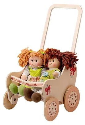 Imagen del producto de Carrito de muñecas de madera con lazo para niños hasta 35 cm