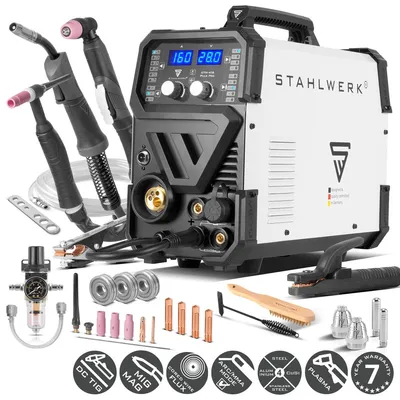 Obrázek produktu pro STAHLWERK oblouková svářečka v ochranném plynu 6 v 1 Combi CTM-416 Puls Pro - CUT, TIG, MIG/MAG, PULS, MMA (E-Hand/ARC), FLUX až 160 A, plazmová řezačka až 40 A