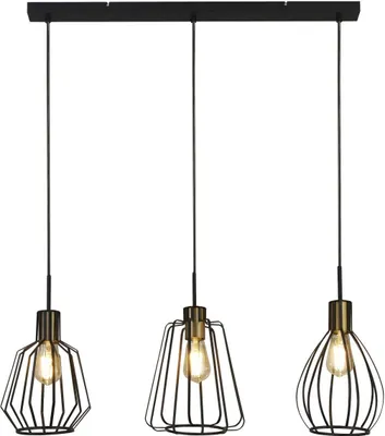 Produktbild von Hängeleuchte Metall E27 H: max. 120 cm in Schwarz Messing Antik 3-flammig länglich Retro Pendelleuchte