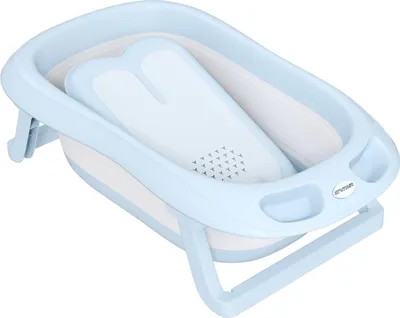 Immagine prodotto di set di 2 vaschette da bagno per bambini, vaschetta pieghevole con telaio, vaschetta antiscivolo per bambini, vasca da bagno, piatto doccia per bambini da 0 a 3 anni, blu chiaro