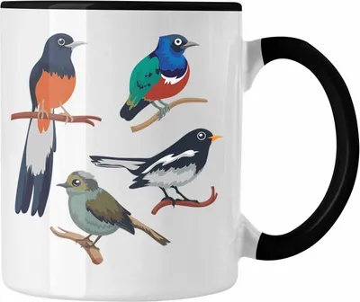 Produktbild von Trendation - Arten von Vögeln Vogel Tasse Geschenk Grafik Geschenkdiee für Vogel-Liebhaber (Schwarz)