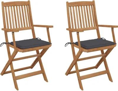 Produktbild von Klappbare Gartenstühle 2 Stk. mit Kissen Massivholz Akazie