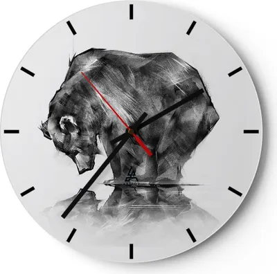 Produktbild von Wanduhr - Rund - Glasuhr - Bär Tier - 40x40cm - Schleichendes Uhrwerk - Lautlos - zum Aufhängen bereit - Dekoration Modern - Wanddekoration aus Glas - C3AR40x40-3921