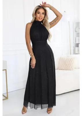 Zdjęcie produktu dla Numoco sukienka wieczorowa Veronica maxi sukienka imprezowa, czarna z brokatem, rozmiar XS-L