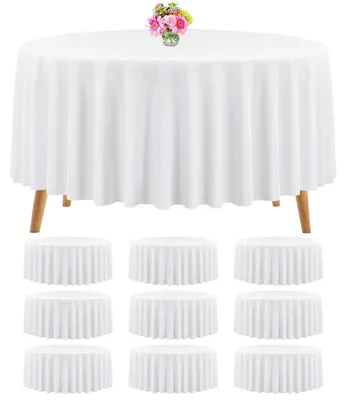 Obrázok produktu pre Okrúhla obrus 120 palcov (305 cm), biela, polyester, balenie 10 kusov, umývateľná, vhodná na svadbu, oslavu, banket, bufet, dovolenku, večeru