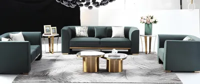 Produktbild von Rund Tisch Couch Marmor Runde Tische Beistell Edelstahl Doppel Set 2tlg Möbel