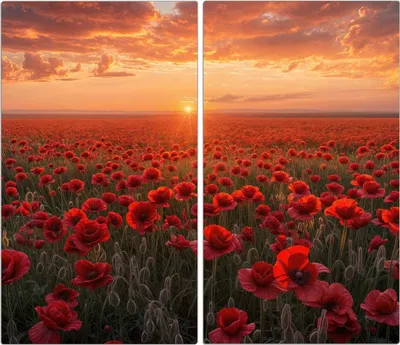 Produktbild von Spritzschutz Herdabdeckplatte Schneidebrett aus Glas Mohnfeld Sonnenuntergang 2-Teilig (60x52cm)