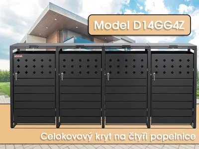 Obrázok produktu pre Prístrešok na koše D14GG4Z, na 4 koše s dvoma zámkami proti vetru a krádeži, antracitový