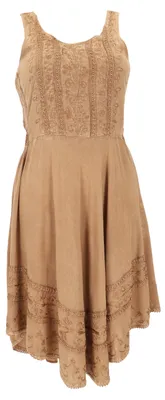 Produktbild von Besticktes Boho Sommerkleid, Midikleid, Indisches Hippie Kleid - Sand, Damen, Braun, Viskose, Kleider