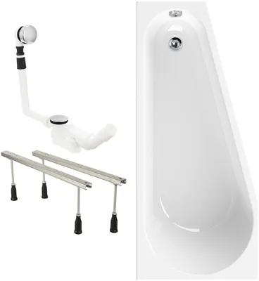 Produktbild von Calmwaters® Raumsparende Eckbadewanne 160x70 cm Essential Small, EU, 3in1 Acryl-Badewanne mit Wannenfüßen & Ablaufgarnitur, platzsparende Badewanne rechte Ausführung, 160 x 70 cm, Weiß