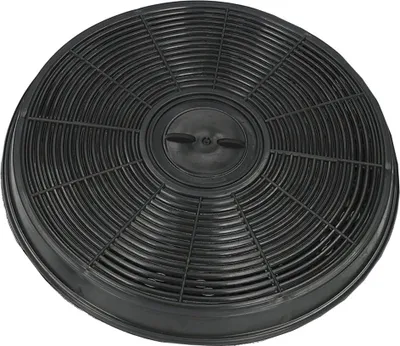 A circular black carbon filter with a grid pattern, shown from a top-down perspective.