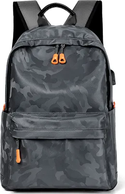 Image de Camouflage Gris Sac à dos pour ordinateur portable 14 pouces avec port de chargement USB étanche pour les affaires Collège Voyage