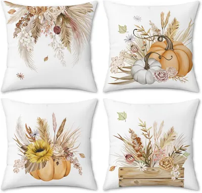 Productafbeelding van Oranje pompoen herfst sierkussenslopen 45 x 45 cm herfst bloemen bladeren Thanksgiving decoratieve kussenslopen voor bank slaapbank thuis herfst