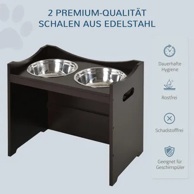 Obrázek produktu pro Výškově Nastavitelná Miska Pro Psy, Krmná Stanice S Nerezovou Miskou, Pro Psy A Kočky, Mdf, Tmavě Hnědá, 54X31,5X47Cm