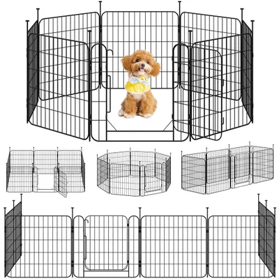 Produktbild von Yaheetech 8-teilig Welpenauslauf 60 cm hoch, Laufstall mit Tür für Hunde, faltbares Welpenfreigehege Zaun Gitter