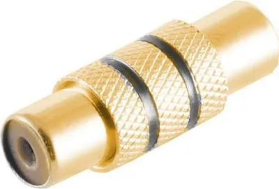 Immagine prodotto di Adattatore RCA (doppio accoppiamento), placcato oro, etichetta nera.