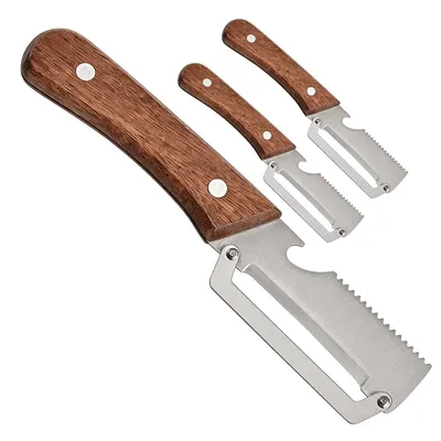 Produktbild von 3PCS Gemüseschäler, 3-in-1 Sparschäler, Edelstahl Kartoffelschäler Mit Holzgriff, Julienne Schäler, Flaschenöffner, Peeler Für Obst, Gemüse, Fisch