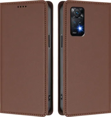 Produktbild von Handyhülle für Xiaomi Redmi Note 11 Pro 5G/4G/Note 12 Pro 4G, Kunstleder Klapphülle Stoßfeste Magnetische Hülle mit Ständer Braun